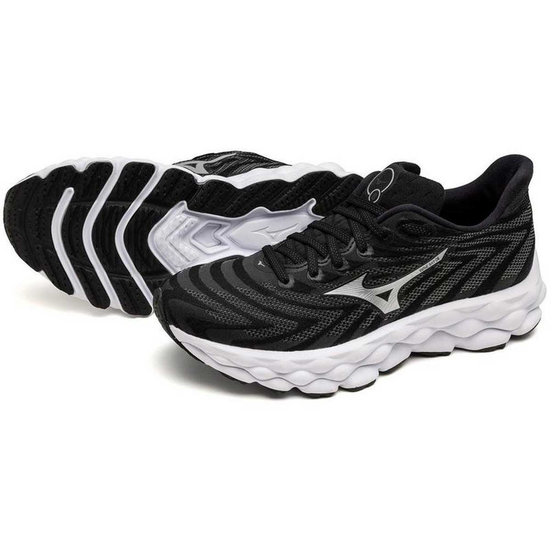 Tenis Running Mizuno WAVE SKY 8 Negro Plata Mujer