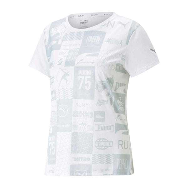 Playera Deportiva Puma RUN FAVORITE AOP TEE Blanca Mujer