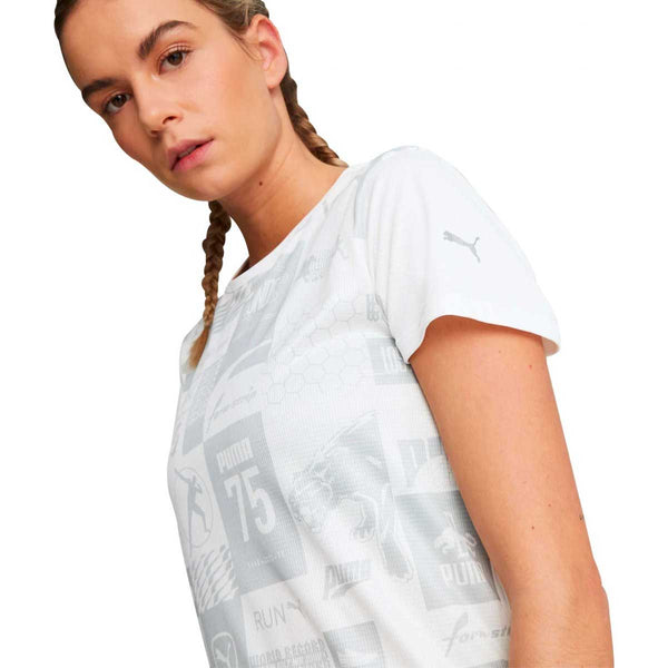 Playera Deportiva Puma RUN FAVORITE AOP TEE Blanca Mujer