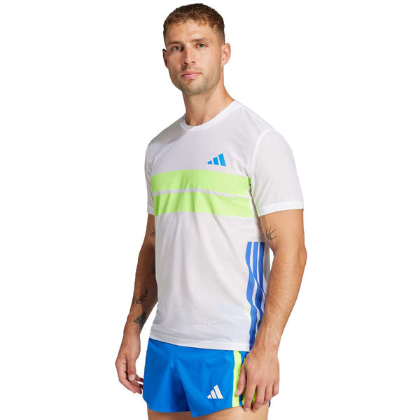 Playera Deportiva Adidas ADIZERO R TEE Blanco Limón Hombre